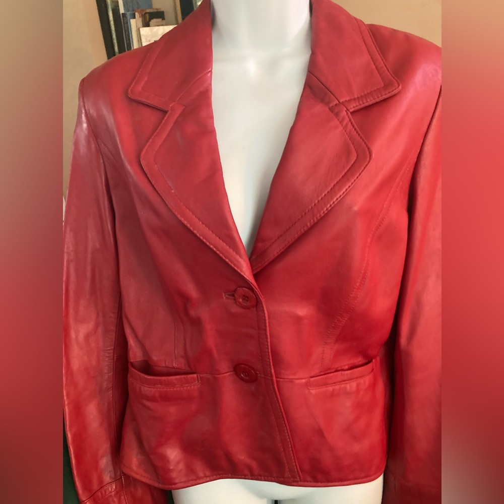 Red leather jacket, M